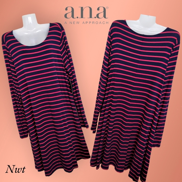NWT!! Designer A.N.A Casual Striped Midi Dress - Picture 5 of 14